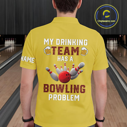 Yellow argyle pattern Beer Bowling Shirts For Men Custom My drinking team has a bowling problem NQS10862