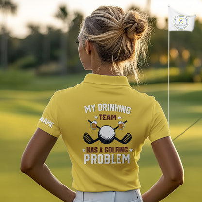 Yellow argyle pattern Beer Golf Polo Shirts For Women Custom My drinking team has a golfing problem NQS10863