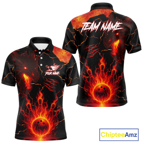 Dragon Flame Bowling Polo, Quarter Zip Shirts For Men Custom Dragon Bowling Team Jerseys NQS11049