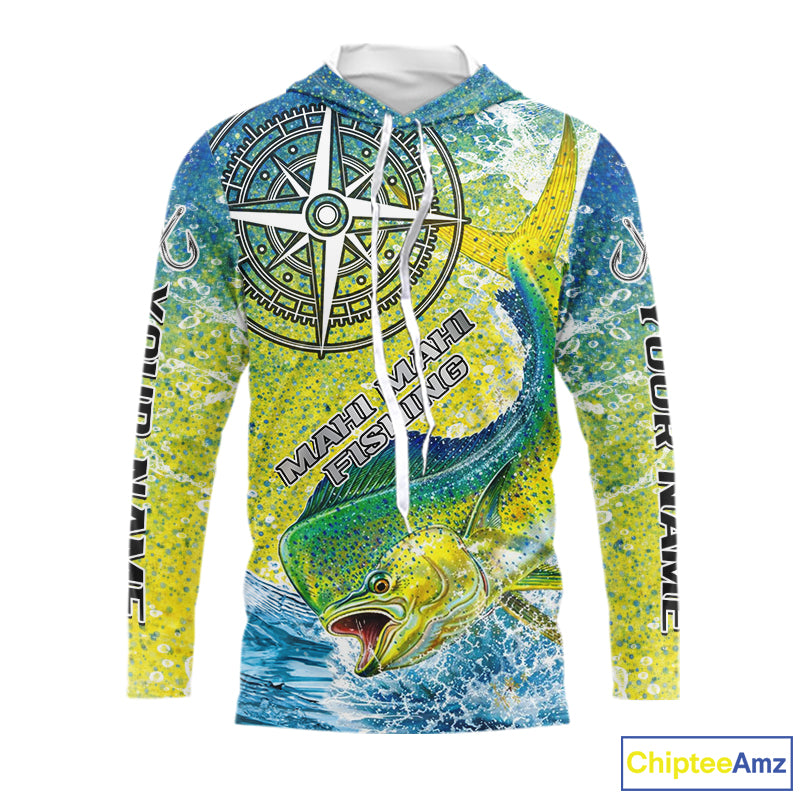 Personalized Mahi Mahi Fishing Shirts Green Scales Compass Performance Tournament Mahi Mahi Jerseys NQS11441