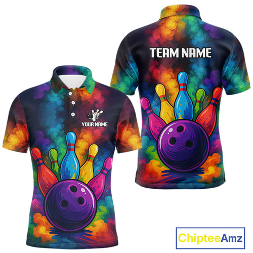 Colorful smoke Bowling Polo, Quarter Zip Shirt for Men Custom Bowling Team shirts for bowlers NQS10646