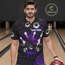 Load image into Gallery viewer, Funny Black and Purple Bowling Cowboy gun Men bowling polo, 1/4 zip shirts Custom bowling team jersey NQS10659