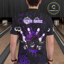 Load image into Gallery viewer, Funny Black and Purple Bowling Cowboy gun Men bowling polo, 1/4 zip shirts Custom bowling team jersey NQS10659