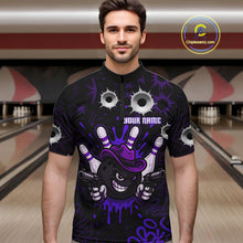 Load image into Gallery viewer, Funny Black and Purple Bowling Cowboy gun Men bowling polo, 1/4 zip shirts Custom bowling team jersey NQS10659