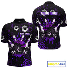 Load image into Gallery viewer, Funny Black and Purple Bowling Cowboy gun Men bowling polo, 1/4 zip shirts Custom bowling team jersey NQS10659