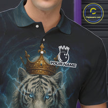 Load image into Gallery viewer, Blue Lightning Thunder Crown White Tiger Bowling Shirts For Men Custom Team Tiger Bowling Jerseys NQS10885