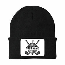 Load image into Gallery viewer, Personalized Golf Knit Beanie Hat, Custom Rectangle Patch Golf Beanie Hat, cool golf gifts NQS10887