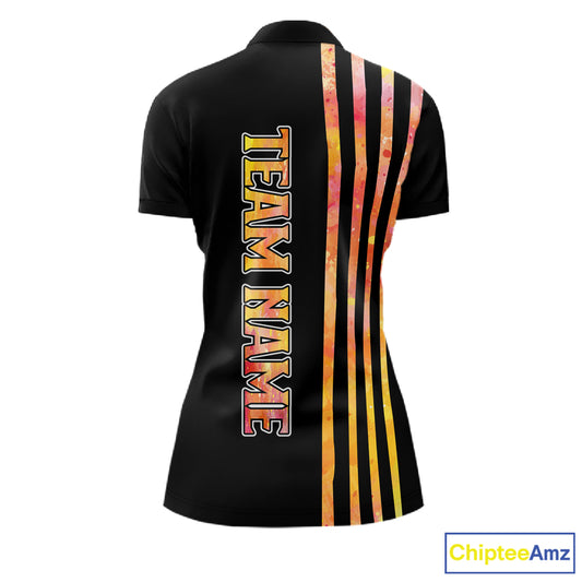 Personalized Watercolor Stripes Retro Bowling Team Shirts For Women, Black Bowling Attire For Ladies NQS11652