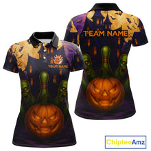 Load image into Gallery viewer, Funny Pumpkin Halloween Bowling Polo, Quarter Zip Shirts For Women Custom Bowling Team Jersey NQS10668