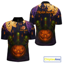 Load image into Gallery viewer, Funny Pumpkin Halloween Bowling Polo, Quarter Zip Shirts For Men Custom Bowling Team Jersey NQS10668