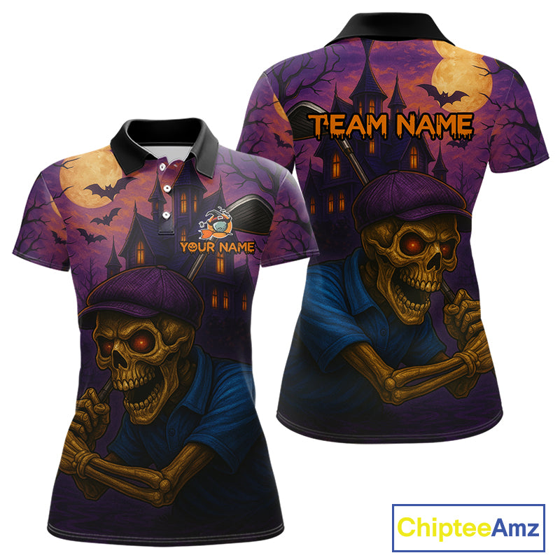 Funny Skull Halloween Golf Polo Shirts For Women Custom ladies golf top, Halloween Golf Gifts NQS10669