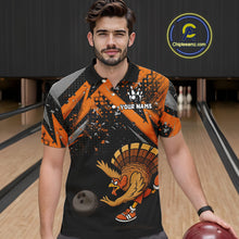Load image into Gallery viewer, Custom Funny Turkey Bowling Jersey Black and Orange Thanksgiving Bowling Team Men Polo, 1/4 Zip Shirt NQS10671