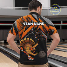Load image into Gallery viewer, Custom Funny Turkey Bowling Jersey Black and Orange Thanksgiving Bowling Team Men Polo, 1/4 Zip Shirt NQS10671