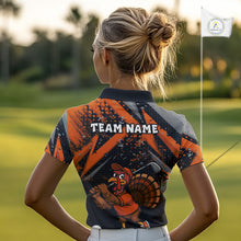 Load image into Gallery viewer, Custom Funny Turkey Ladies Golf tops Black &amp; Orange camo Thanksgiving Golf polo shirt for Women NQS10672