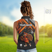 Load image into Gallery viewer, Custom Funny Turkey Ladies Golf top Black &amp; Orange camo Thanksgiving Women Sleeveless Golf polo shirt NQS10672