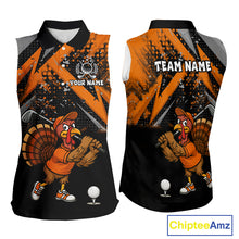 Load image into Gallery viewer, Custom Funny Turkey Ladies Golf top Black &amp; Orange camo Thanksgiving Women Sleeveless Golf polo shirt NQS10672