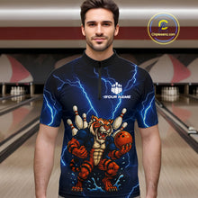 Load image into Gallery viewer, Personalized Tiger Bowling Team Shirts For Men, Blue Lightning Thunder Tiger Bowling Jerseys NQS11062