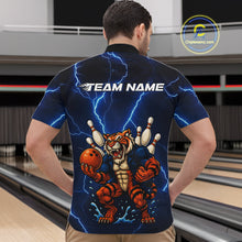 Load image into Gallery viewer, Personalized Tiger Bowling Team Shirts For Men, Blue Lightning Thunder Tiger Bowling Jerseys NQS11062