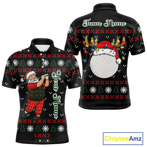 Funny Ugly Christmas pattern Santa Golf Polo Shirts For Men Custom best Mens golf wear, golfing gifts NQS11067