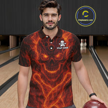Load image into Gallery viewer, Custom Flame Skull Bowling Polo, Quarter Zip Shirt For Men, Skull Team Bowling League Jerseys NQS10676