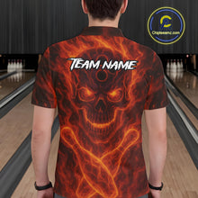 Load image into Gallery viewer, Custom Flame Skull Bowling Polo, Quarter Zip Shirt For Men, Skull Team Bowling League Jerseys NQS10676