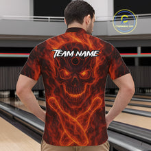 Load image into Gallery viewer, Custom Flame Skull Bowling Polo, Quarter Zip Shirt For Men, Skull Team Bowling League Jerseys NQS10676