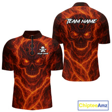 Load image into Gallery viewer, Custom Flame Skull Bowling Polo, Quarter Zip Shirt For Men, Skull Team Bowling League Jerseys NQS10676