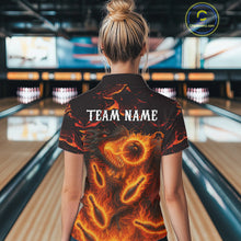 Load image into Gallery viewer, Black And Orange Flame Custom Dragon Bowling Shirts For Women, Dragon Team Bowling League Shirts NQS11071