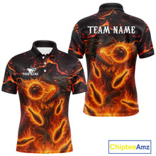 Load image into Gallery viewer, Black And Orange Flame Custom Dragon Bowling Shirts For Men, Dragon Team Bowling League Shirts NQS11071