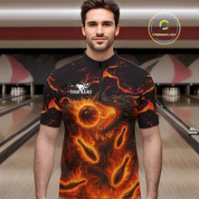 Load image into Gallery viewer, Black And Orange Flame Custom Dragon Bowling Shirts For Men, Dragon Team Bowling League Shirts NQS11071