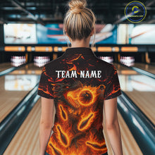 Load image into Gallery viewer, Black And Orange Flame Custom Dragon Bowling Shirts For Women, Dragon Team Bowling League Shirts NQS11071