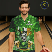 Load image into Gallery viewer, Custom Funny Skull Bowling and Beer Ireland Flag Green St Patrick Team Bowling Hawaiian shirts NQS11484