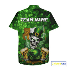 Load image into Gallery viewer, Custom Funny Skull Bowling and Beer Ireland Flag Green St Patrick Team Bowling Hawaiian shirts NQS11484
