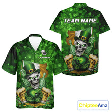 Load image into Gallery viewer, Custom Funny Skull Bowling and Beer Ireland Flag Green St Patrick Team Bowling Hawaiian shirts NQS11484