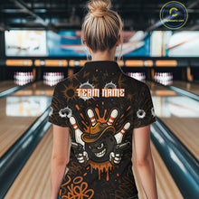 Load image into Gallery viewer, Funny Black &amp; Orange Bowling Cowboy gun Women bowling polo, 1/4 zip shirt Custom bowling team jersey NQS10688