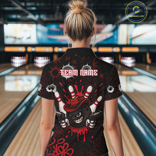 Load image into Gallery viewer, Funny Black and Red Bowling Cowboy gun Women bowling polo, 1/4 zip shirt Custom bowling team jersey NQS10690