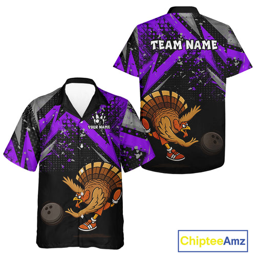 Custom Funny Turkey Bowling Jersey Black & Purple Thanksgiving Bowling Team Hawaiian Shirt NQS10901