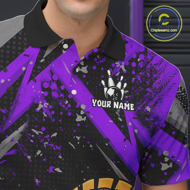 Custom Funny Turkey Bowling Jersey Black and Purple Thanksgiving Bowling Team Men Polo, 1/4 Zip Shirt NQS10901