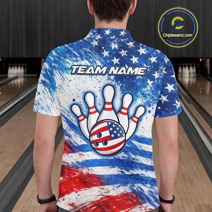 Red, White and Blue American Flag Bowling Shirts For Men Custom patriotic Team Bowling Jerseys NQS11505