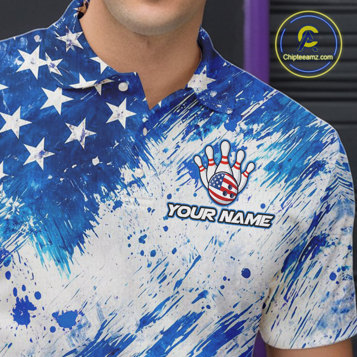 Red, White and Blue American Flag Bowling Shirts For Men Custom patriotic Team Bowling Jerseys NQS11505