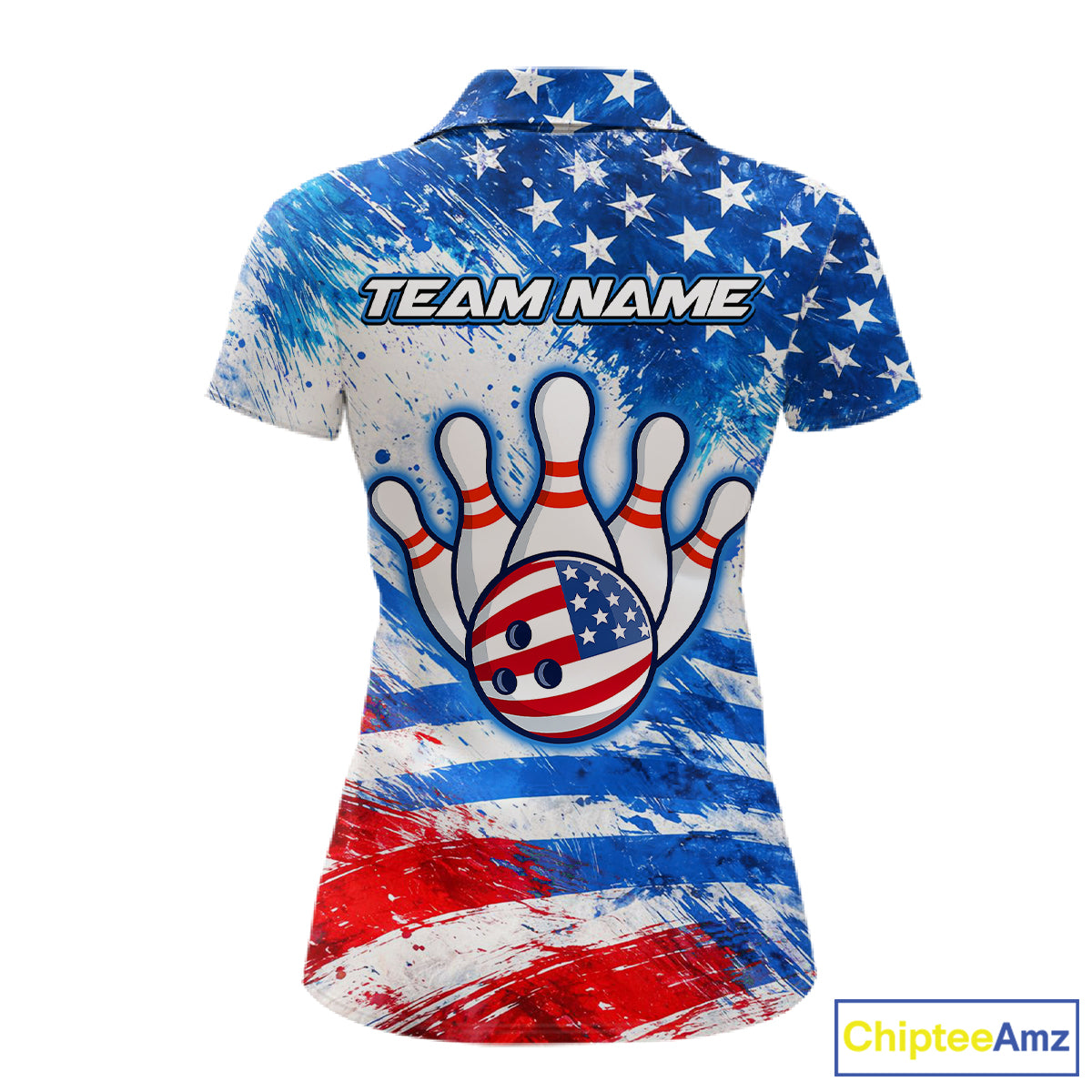 Red, White and Blue American Flag Bowling Shirts For Women Custom patriotic Team Bowling Jerseys NQS11505