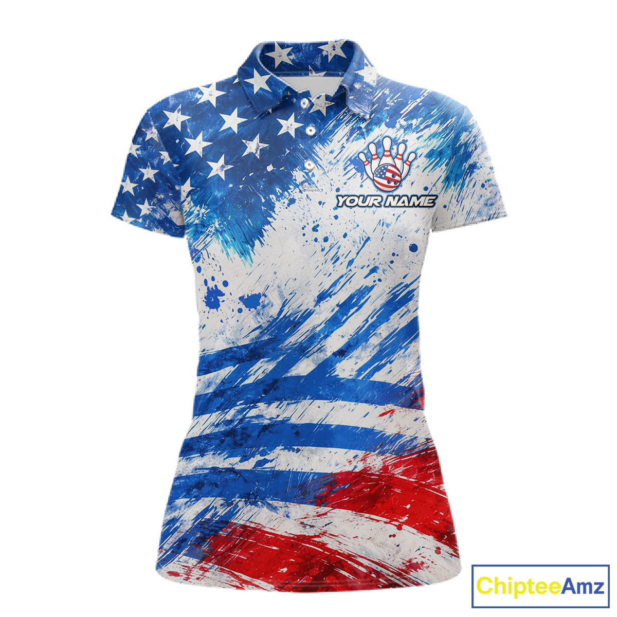 Red, White and Blue American Flag Bowling Shirts For Women Custom patriotic Team Bowling Jerseys NQS11505