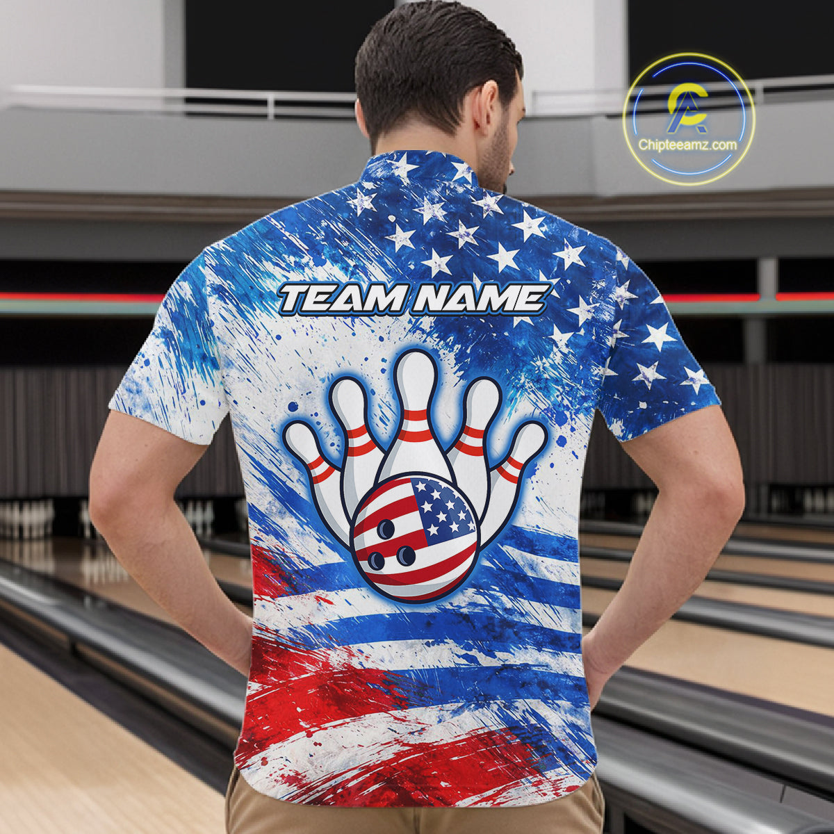 Red, White and Blue American Flag Bowling Shirts For Men Custom patriotic Team Bowling Jerseys NQS11505