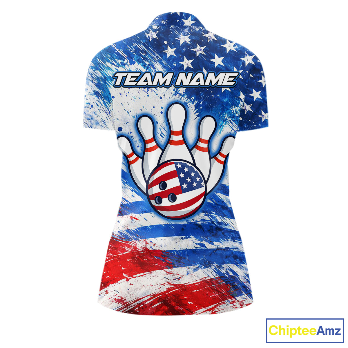 Red, White and Blue American Flag Bowling Shirts For Women Custom patriotic Team Bowling Jerseys NQS11505