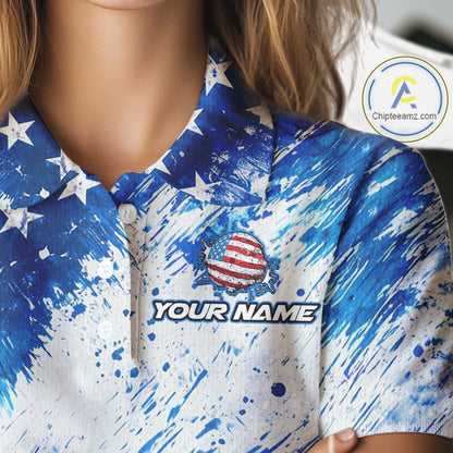 Red, White and Blue American Flag Golf Polo Shirts For Ladies Custom patriotic Team womens golf tops NQS11506