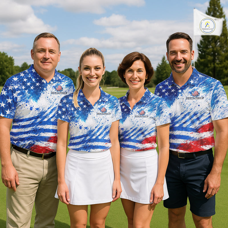 Red, White and Blue American Flag Golf Polo Shirts For Ladies Custom patriotic Team womens golf tops NQS11506