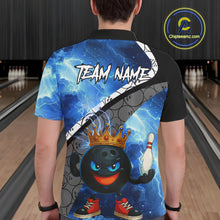 Load image into Gallery viewer, Funny King Crown Bowling Blue Lightning Thunder Bowling Shirts for Men Custom Bowling Team Jersey NQS10928