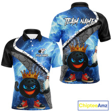 Load image into Gallery viewer, Funny King Crown Bowling Blue Lightning Thunder Bowling Shirts for Men Custom Bowling Team Jersey NQS10928
