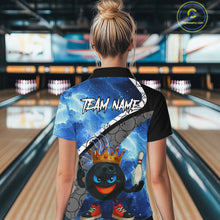 Load image into Gallery viewer, Funny King Crown Bowling Blue Lightning Thunder Bowling Shirts for Women Custom Bowling Team Jersey NQS10928