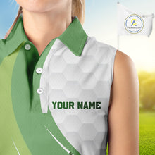 Load image into Gallery viewer, White and Green Golf pattern Sleeveless polo shirt Custom ladies&#39;s golf outfit, unique golf gifts NQS11107